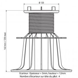 Plattenlager Terrasse Keramik Fliesen - Höhenverstellbar 140 bis 230 mm- JOUPLAST