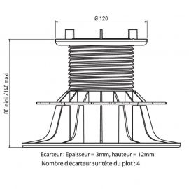 Base de montaje 80/140 mm para terraza de losas Jouplast