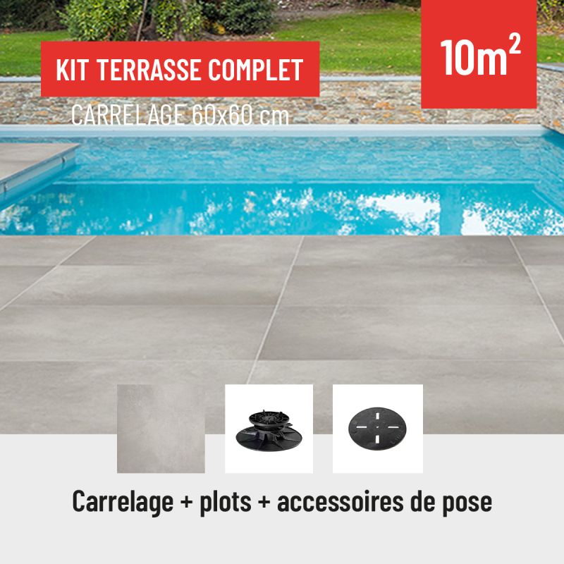 Kit terrasse carrelage- Aspect Gris Clair 60x60 cm - Verindal