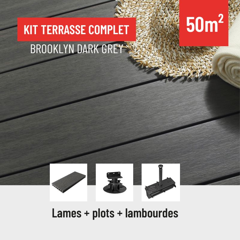Kit terrasse bois composite - Gris foncé - Verindal