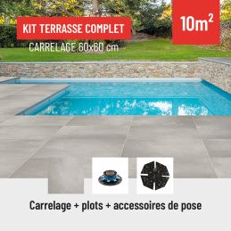 Kit terrasse Carrelage - Aspect Gris/Noir 60x60 cm - Jouplast