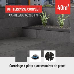 Kit terrasse carrelage- Aspect Gris/Noir 60x60 cm - Jouplast