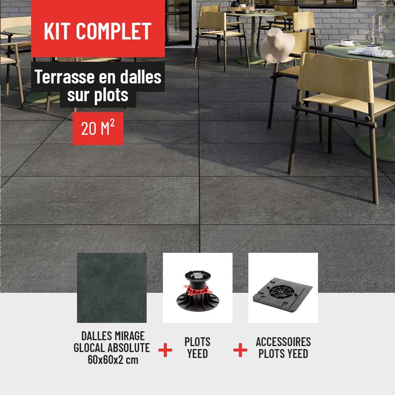 Kit pour terrasse en carrelage 20m2 - Gris anthracite 60x60 - Mirage