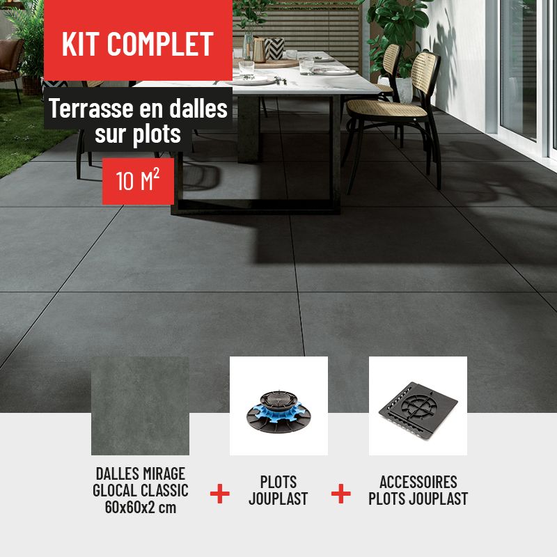 Kit terrasse carrelage- Aspect Béton Lissée Glocal Classic 60x60 cm - Jouplast