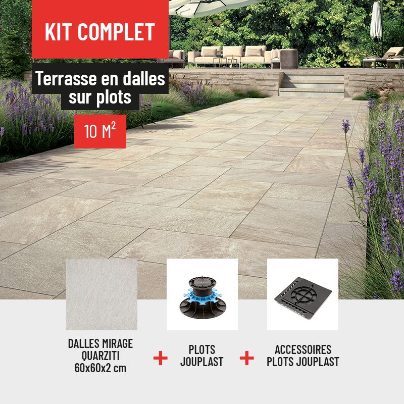 Kit terrasse carrelage- Aspect Pierre Quarziti 60x60 cm - Jouplast