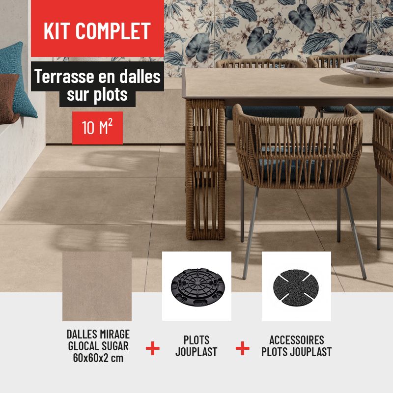 Kit terrasse carrelage- Aspect Ciment Glocal Sugar 60x60 cm - Jouplast