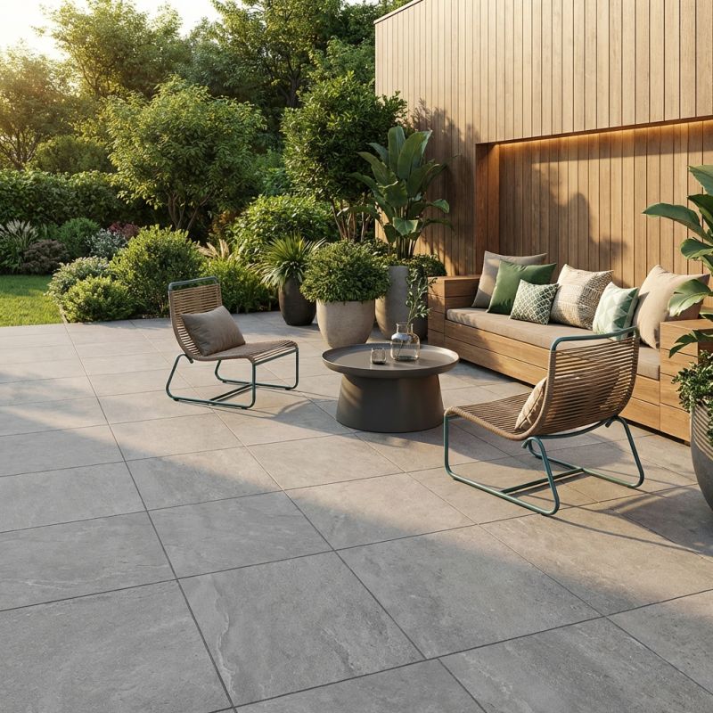 Terrasse en carrelage extérieur grès cérame Mirage Baltica Lune