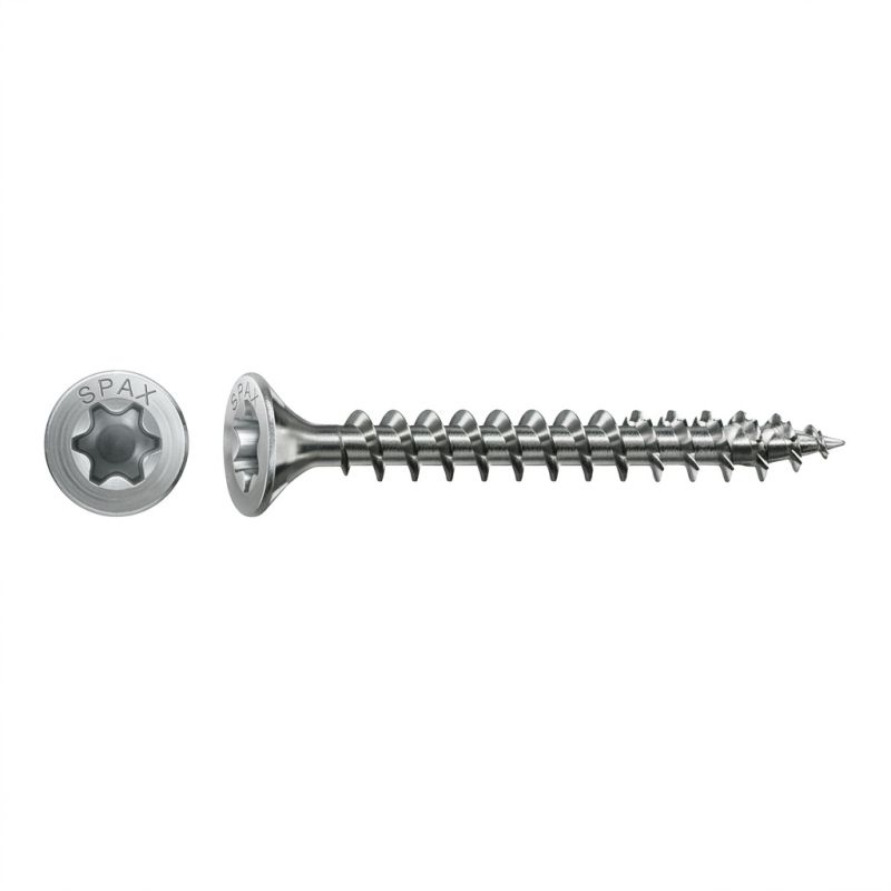 100 vis inox A2, 5 x 60 mm, filetage total, tête fraisée T-STAR + T20, 4CUT - SPAX