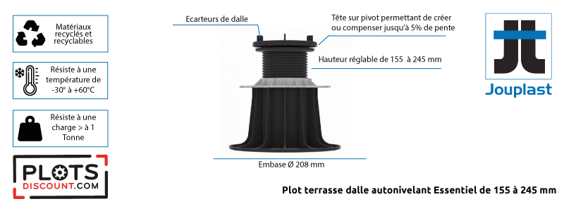 Dessin technique du plot dalle autonivelant Jouplast Essentiel 155/245 mm