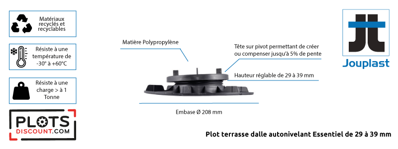 Dessin technique du plot dalle autonivelant Jouplast Essentiel 29/39 mm
