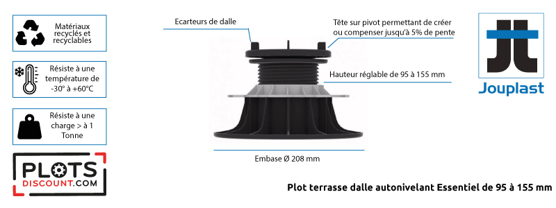 Dessin technique du plot dalle autonivelant Jouplast Essentiel 95/155 mm