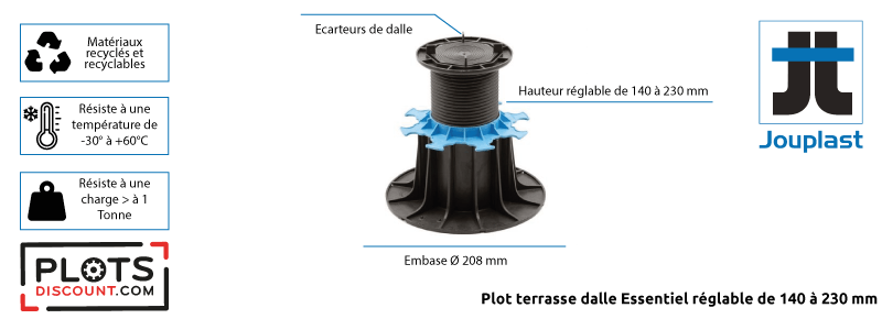 Dessin technique du plot terrasse dalle Essentiel 140/230 mm de Jouplast
