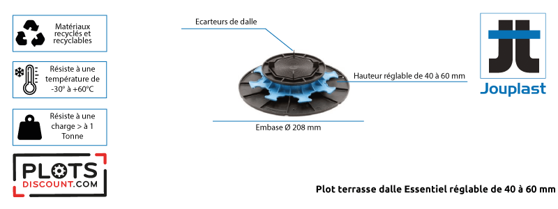 Dessin technique du plot terrasse dalle Essentiel 40/60 mm de Jouplast