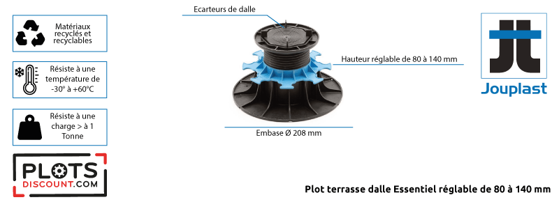 Dessin technique du plot terrasse dalle Essentiel 80/140 mm de Jouplast