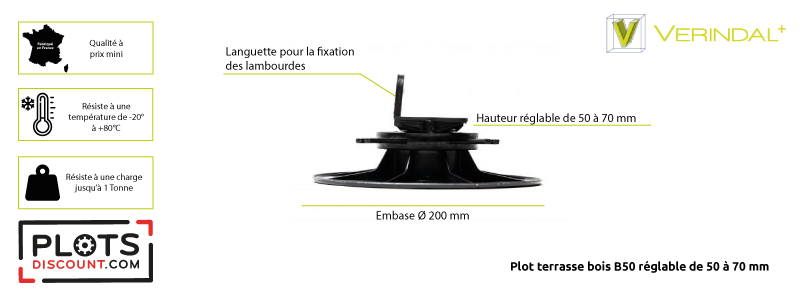 Dessin technique plot terrasse bois réglable B50 de Vérindal+