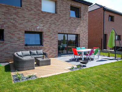 terrasse sur plots deux en un : bois et dalle